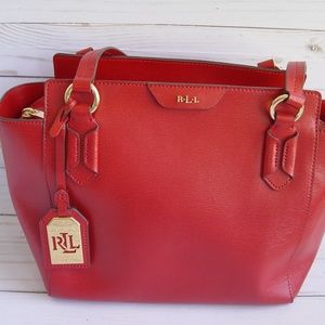 New/wt Ralph Lauren  red tote "tate" leather